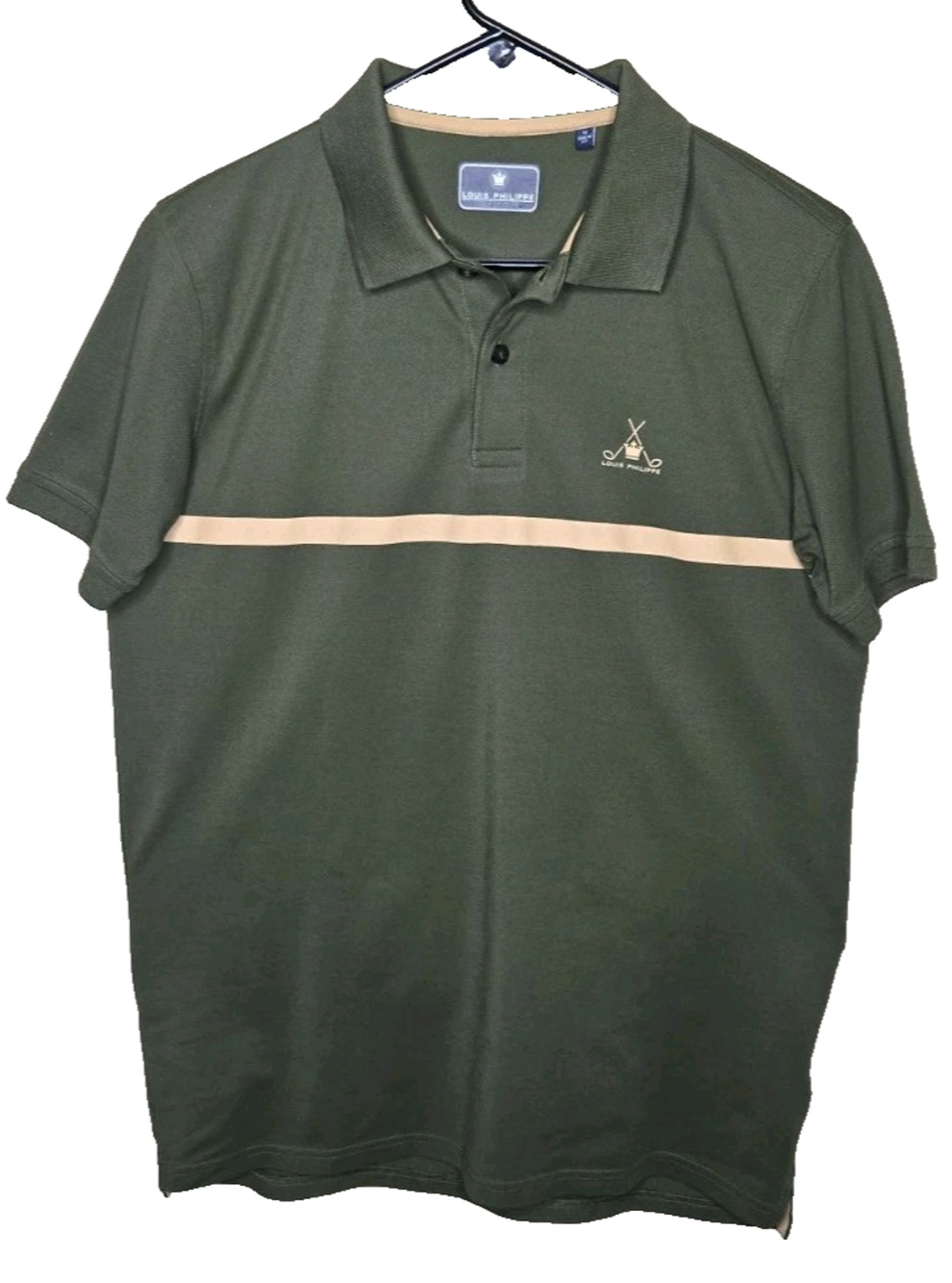 Louis Philippe Mens Olive Solid Polo Neck Shirt Size Medium